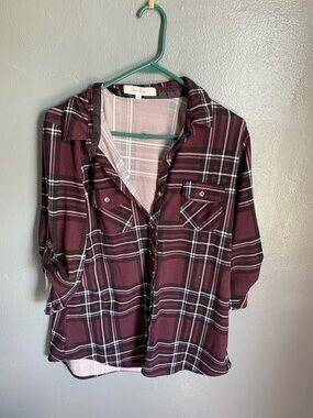 Eden & Olivia Plum and Black Plaid Top